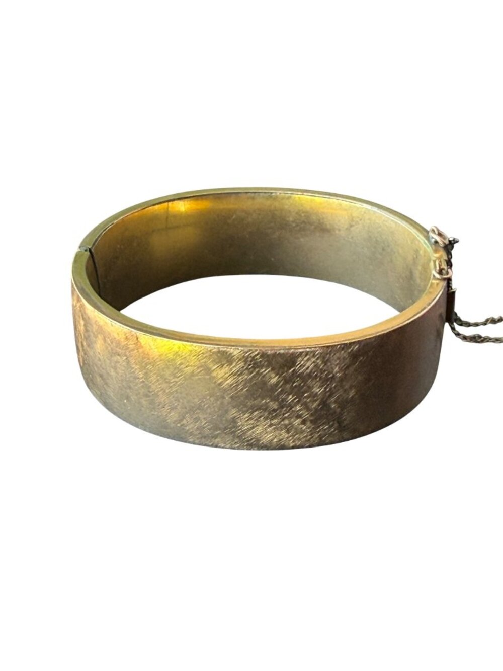 Vintage Brass Hinged Bangle Bracelet Safety Chain 2.5" Diameter